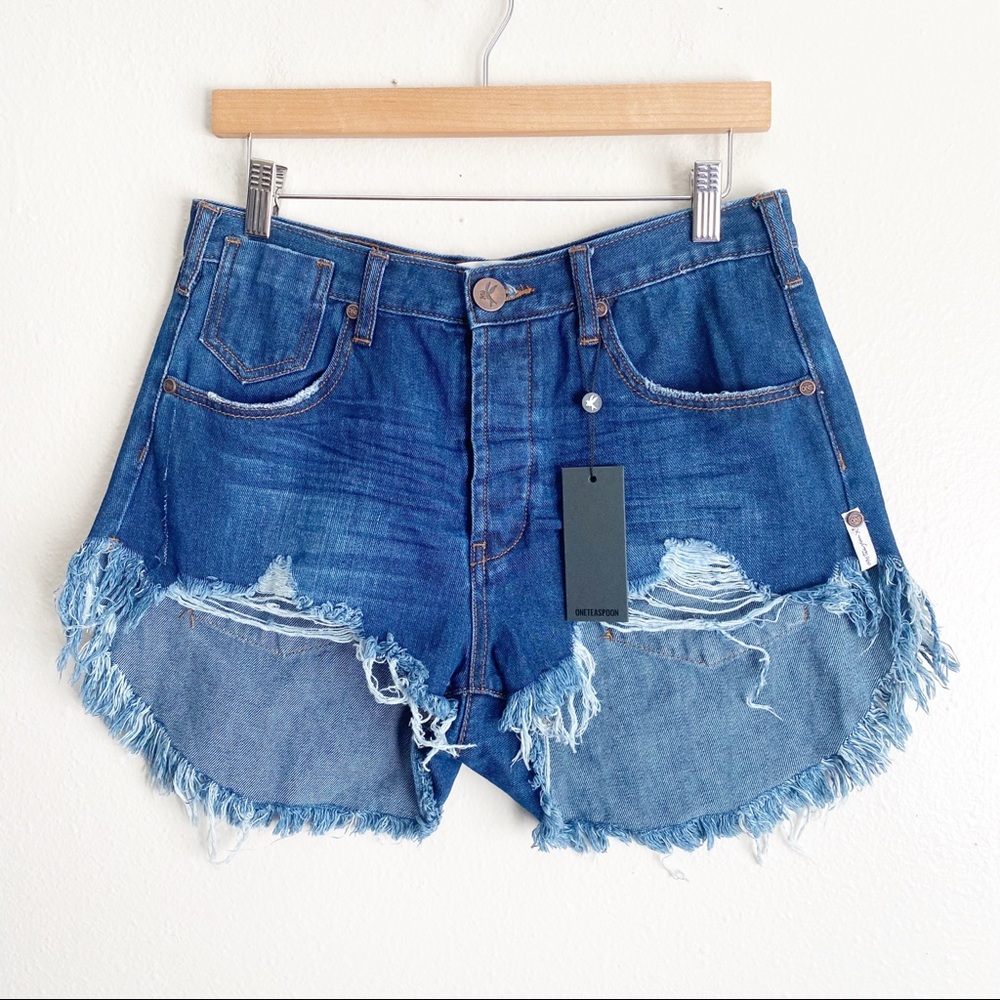 NWT One Teaspoon Distressed Button Fly Dark Blue Wash Size 27